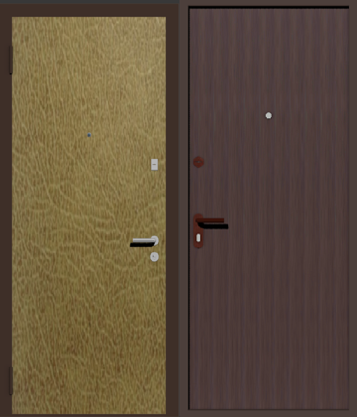 дверь металлическая дешевая с отделкой винилискожей коричневая с  внутренней стороны и бежевая с наружной 
